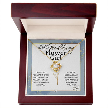 Flower Girl Necklace - Wedding Party Thank You Gift - Gratitude Gift, Token of Appreciation , Dusty Blue And Gold Wedding Theme - Liliana and Liam