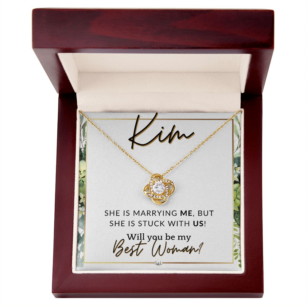 Best Woman Proposal, Custom Name - Wedding Party Necklace Gift From Groom - Be My Best Woman , White and Green, Eucalyptus Wedding