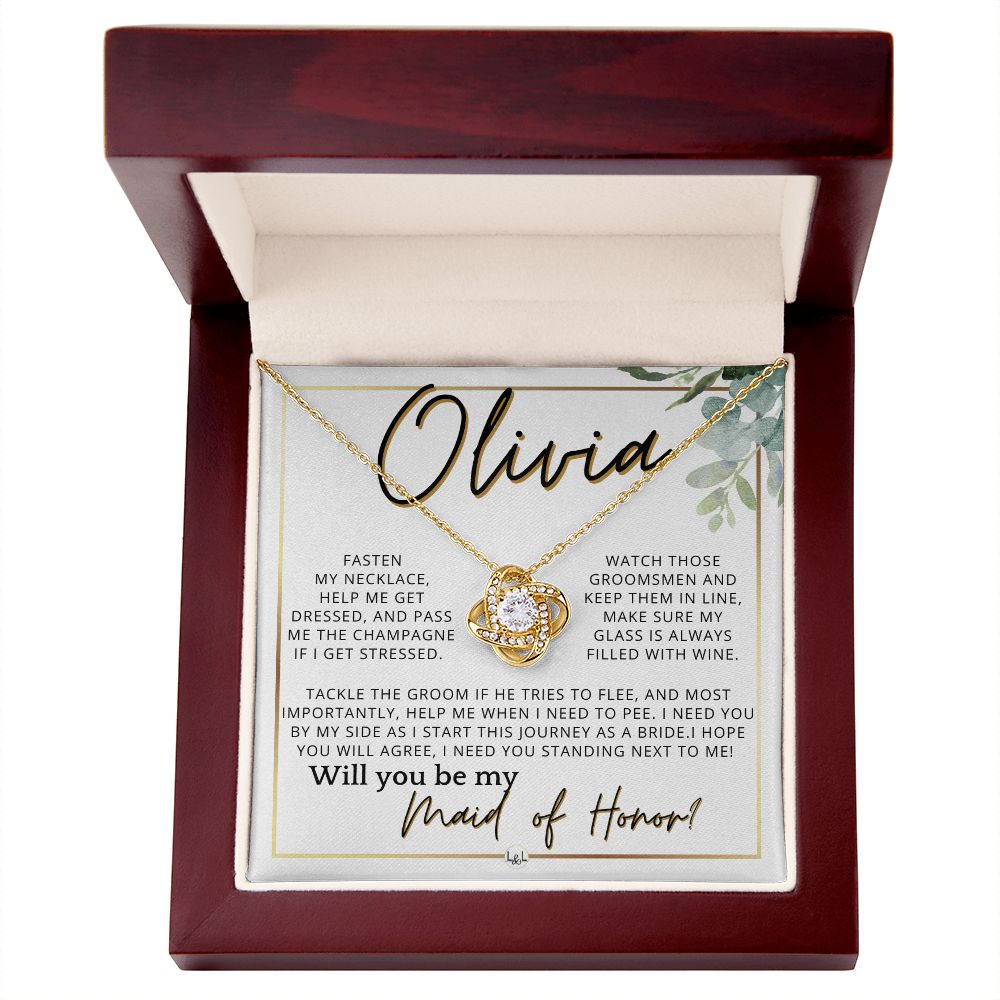 Maid of Honor Proposal, Custom Name - Be My Maid Of Honor, MOH Gift From Bride, I Need YOU , White and Green, Eucalyptus Wedding