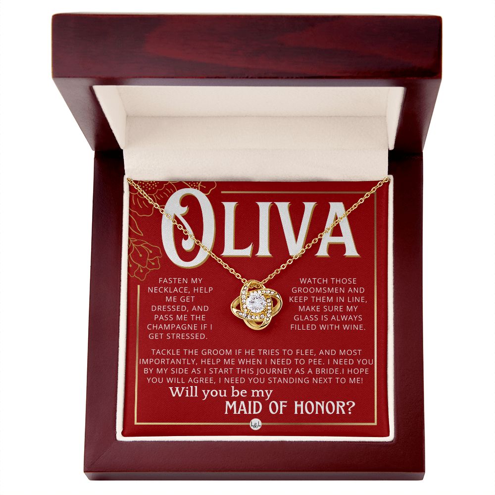 Maid of Honor Proposal, Custom Name - Be My Maid Of Honor, MOH Gift From Bride, I Need YOU Necklace - Red and Gold Wedding Theme