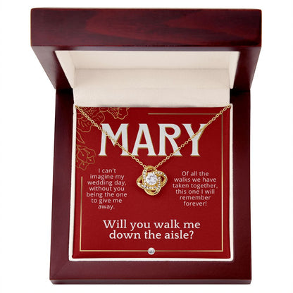 Will You Walk Me Down The Aisle - Custom Name Wedding Day Give Me Away Proposal From The Bride Necklace - Red and Gold Wedding Theme