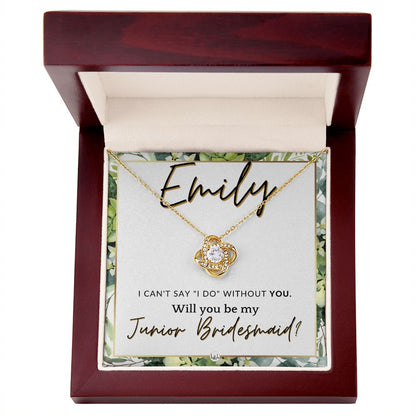 Junior Bridesmaid Proposal, Custom Name - Wedding Party Gift From Bride - Be My Jr. Bridesmaid , White and Green, Eucalyptus Wedding