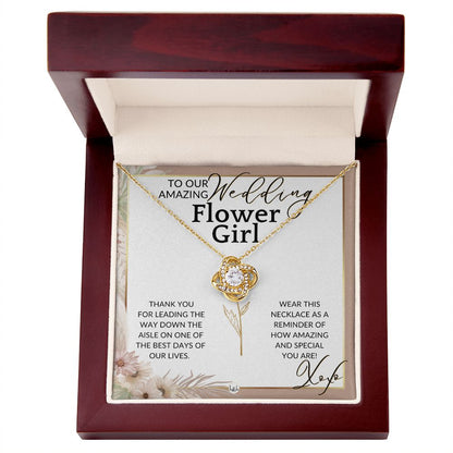 Flower Girl Necklace - Wedding Party Thank You Gift - Gratitude Gift, Token of Appreciation , Pink Floral and Boho Wedding Theme - Liliana and Liam
