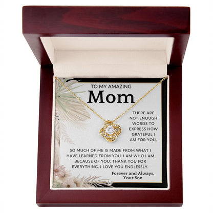 Gift for Mom, From Son - Im Grateful - To Mother, From Son - Beautiful Women's Pendant Necklace - Great For Mother's Day, Christmas, or Her Birthday - Liliana and Liam