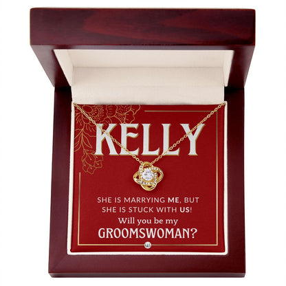 Groomswoman Proposal, Custom Name, From Groom - Be My Groomswoman - Wedding Party Accessories Necklace - Red and Gold Wedding Theme