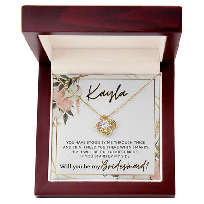 Bridesmaid Proposal Custom Name - Wedding Party Jewelry Accessories From Bride - Need You There , Pink Floral and Boho Wedding Theme - Liliana and Liam