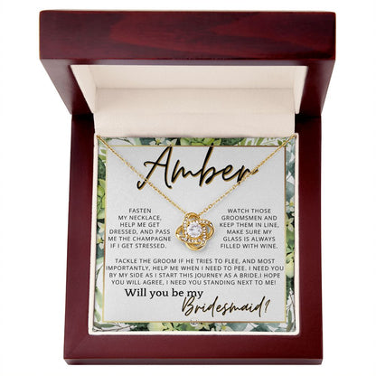 Bridesmaid Proposal, Custom Name- Wedding Party Jewelry Accessories From Bride - Will You Be , White and Green, Eucalyptus Wedding