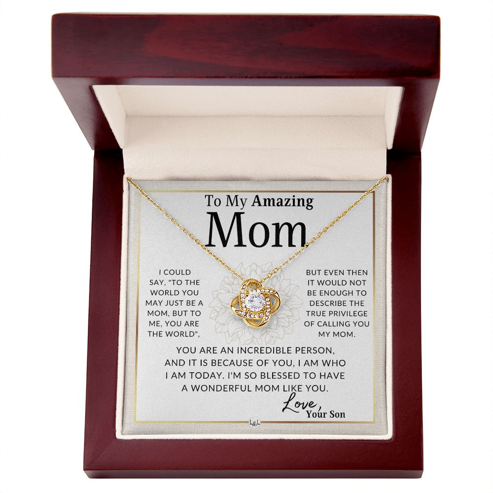 Gift for Mom, From Son - True Privilege - To Mother, From Son- Beautiful Women's Pendant Necklace - Great For Mother's Day, Christmas, or Her Birthday