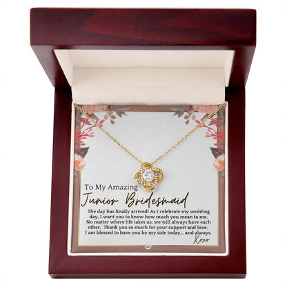Junior Bridesmaid Gift - On My Wedding Day For Jr. Bridesmaid - Wedding Party Thank You Gift , Pink Floral and Boho Wedding Theme - Liliana and Liam