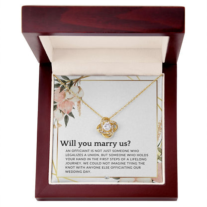 Will You Marry Us - Elegant Knot Pendant Necklace - Female Wedding Officiant Proposal - Liliana and Liam