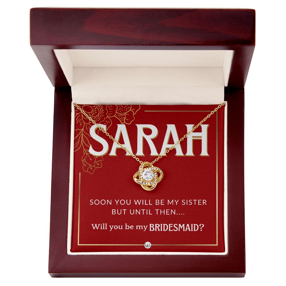 Bridesmaid Proposal, Custom Name - Will You Be My Bridesmaid, Sister in Law - Wedding Party Necklace - Red and Gold Wedding Theme