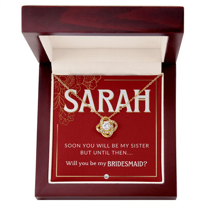 Bridesmaid Proposal, Custom Name - Will You Be My Bridesmaid, Sister in Law - Wedding Party Necklace - Red and Gold Wedding Theme
