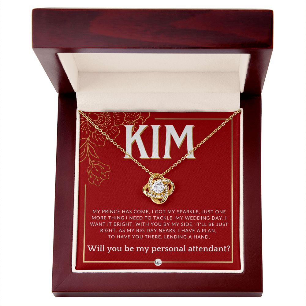 Wedding Personal Attendant Proposal, Custom Name - Wedding Helper - Wedding Party Gift Idea Necklace - Red and Gold Wedding Theme
