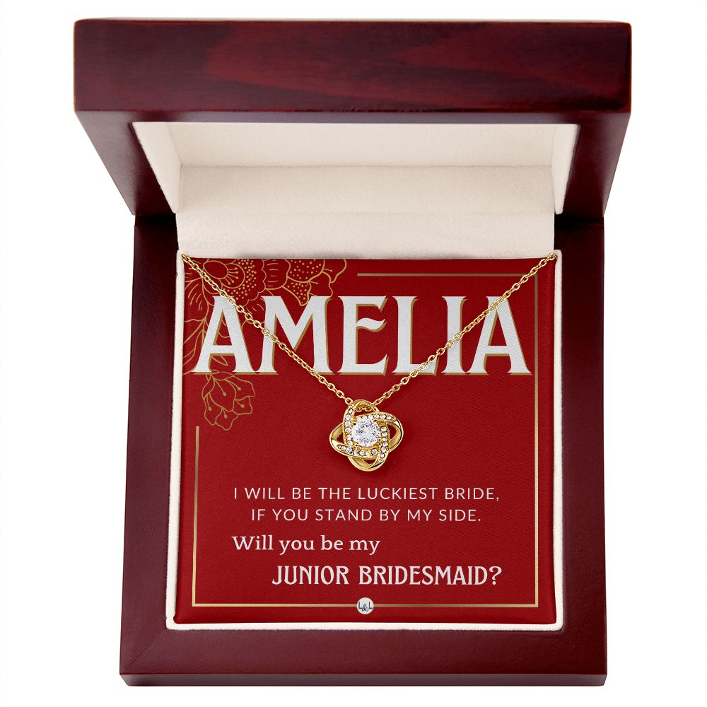 Junior Bridesmaid Proposal, Custom Name - Great Wedding Party Gift From Bride - Be By My Side Necklace - Red and Gold Wedding Theme