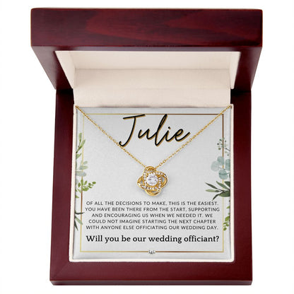 Wedding Officiant Proposal, Custom Name - Female Officiant, Vow Renewal - Of All The Decisions , White and Green, Eucalyptus Wedding