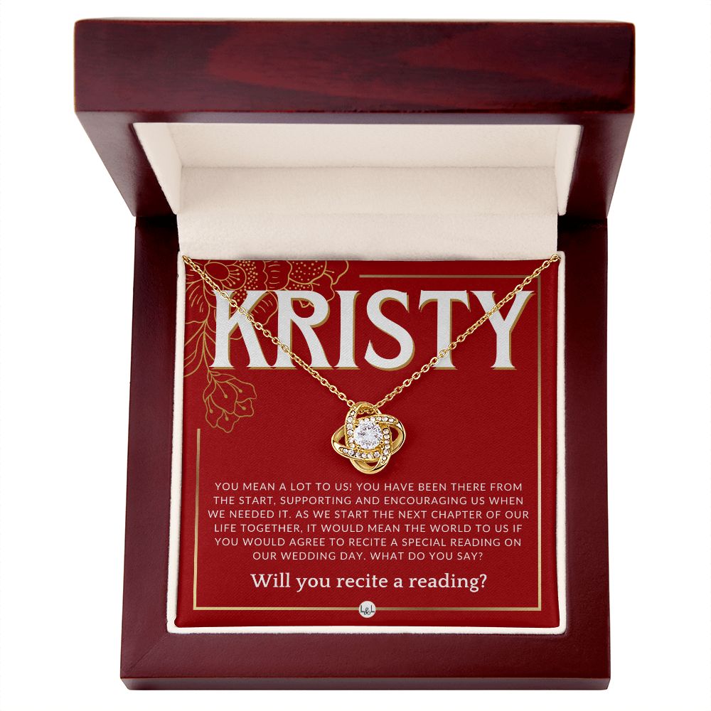 Wedding Ceremony Reader Proposal, Custom Name - Will You Read At Our Wedding - From The Couple Necklace - Red and Gold Wedding Theme