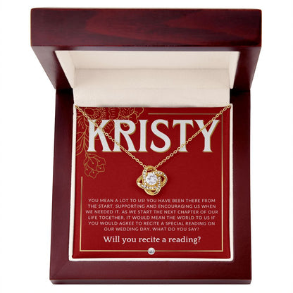 Wedding Ceremony Reader Proposal, Custom Name - Will You Read At Our Wedding - From The Couple Necklace - Red and Gold Wedding Theme