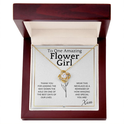 Flower Girl Necklace - Wedding Party Thank You Gift - Elegant White and Gold Wedding Theme - Liliana and Liam