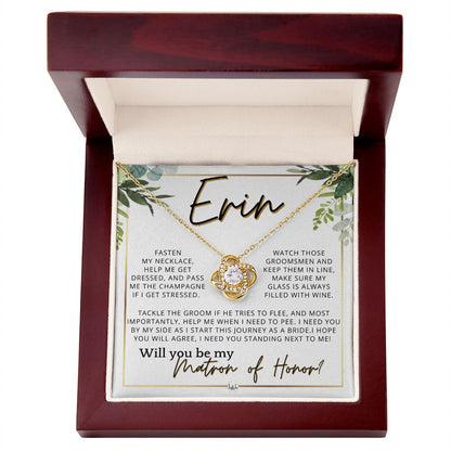 Matron of Honor Proposal Gift, Custom Name, Be My MOH Gift From Bride, Need You, Wedding Party , White and Green, Eucalyptus Wedding