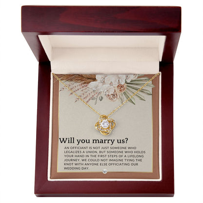 Wedding Officiant Proposal - Female Wedding Officiant, Pastor, Celebrants - Will You Marry Us , Terracotta, Rust And Gold Wedding Theme - Liliana and Liam