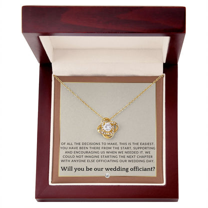 Wedding Officiant Proposal - Female Wedding Officiant, Pastor, Celebrants - Of All The Decisions , Terracotta, Rust And Gold Wedding Theme - Liliana and Liam