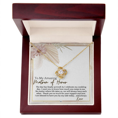 Matron of Honor Thank You Gift - On My Wedding Day MOH Gift From Bride - Wedding Party Accessory , Pink Floral and Boho Wedding Theme - Liliana and Liam