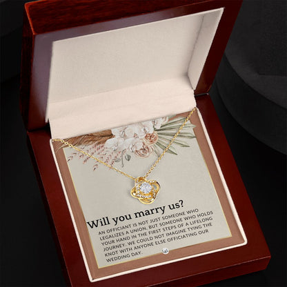 Wedding Officiant Proposal - Female Wedding Officiant, Pastor, Celebrants - Will You Marry Us , Terracotta, Rust And Gold Wedding Theme - Liliana and Liam