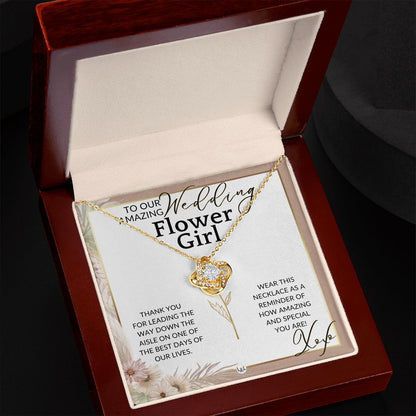 Flower Girl Necklace - Wedding Party Thank You Gift - Gratitude Gift, Token of Appreciation , Pink Floral and Boho Wedding Theme - Liliana and Liam