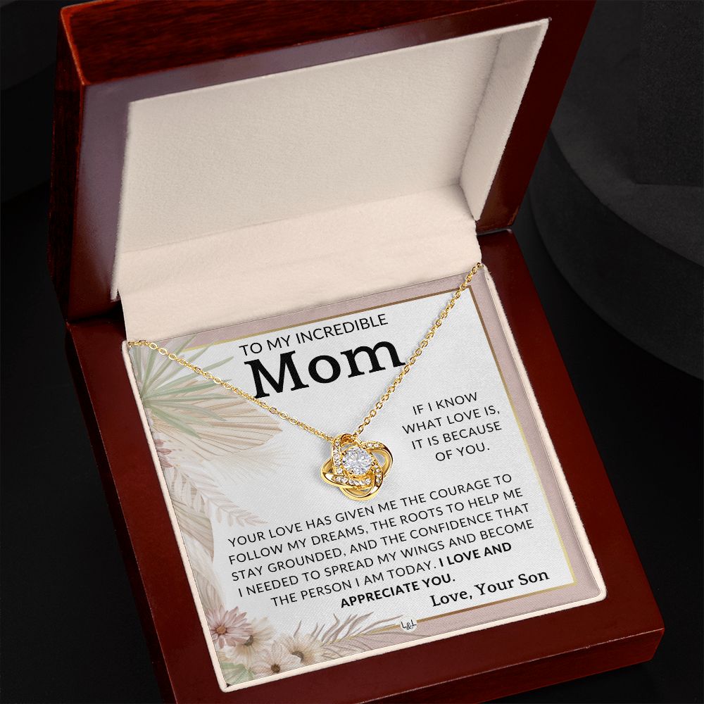 Gift for Mom, From Son - Because Of You - To Mother, From Son - Beautiful Women's Pendant Necklace - Great For Mother's Day, Christmas, or Her Birthday