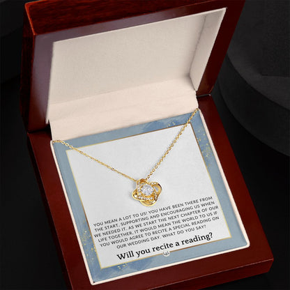 Wedding Ceremony Reader Proposal - Will You Read At Our Wedding - From The Bride and The Groom , Dusty Blue And Gold Wedding Theme - Liliana and Liam