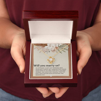 Wedding Officiant Proposal - Female Wedding Officiant, Pastor, Celebrants - Will You Marry Us , Terracotta, Rust And Gold Wedding Theme - Liliana and Liam