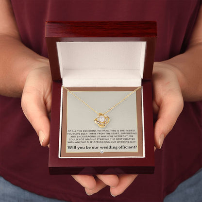 Wedding Officiant Proposal - Female Wedding Officiant, Pastor, Celebrants - Of All The Decisions , Terracotta, Rust And Gold Wedding Theme - Liliana and Liam