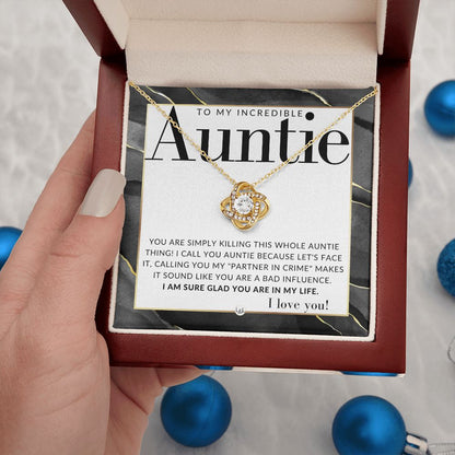 Funny Gift For My Auntie - Present for Auntie From Niece or Nephew - Pendant Necklace - Great For Christmas, Her Birthday, Or As An Encouragement Gift