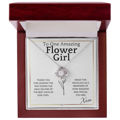 Flower Girl Necklace - Wedding Party Thank You Gift - Elegant White and Gold Wedding Theme - Liliana and Liam