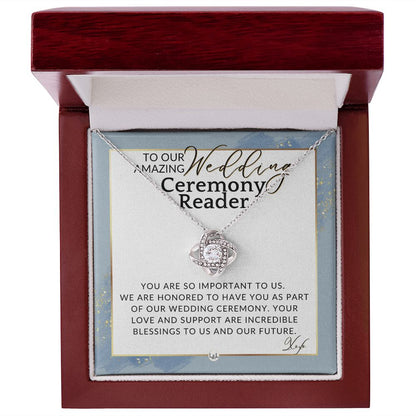 Wedding Ceremony Reader - Great Thank You Gift From Bride and Groom - Gratitude & Appreciation , Dusty Blue And Gold Wedding Theme - Liliana and Liam