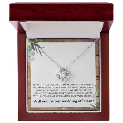 Wedding Officiant Proposal - Female Wedding Officiant, Pastor, Celebrants - Of All The Decisions , Rustic and Wood Wedding Theme - Liliana and Liam