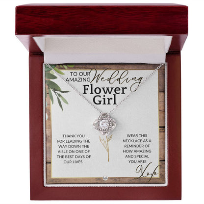 Flower Girl Necklace - Wedding Party Thank You Gift - Gratitude Gift, Token of Appreciation , Rustic and Wood Wedding Theme - Liliana and Liam