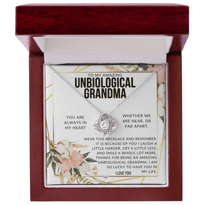 Unbiological Grandma Gift - Beautiful Women's Pendant - From Granddaughter, Grandson, Grandkids - Great For Mother's Day, Christmas, or Birthday