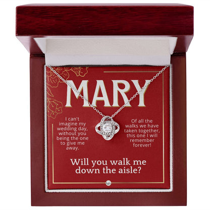 Will You Walk Me Down The Aisle - Custom Name Wedding Day Give Me Away Proposal From The Bride Necklace - Red and Gold Wedding Theme
