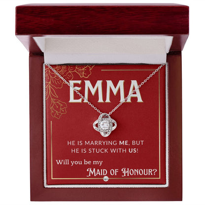 Maid of Honour Proposal, Custom Name - Be My Maid Of Honour - Wedding Party - Stuck with US Necklace - Red and Gold Wedding Theme