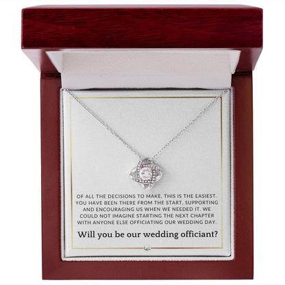 Wedding Officiant Proposal - Of All The Decisions - Elegant White and Gold Wedding Theme - Liliana and Liam