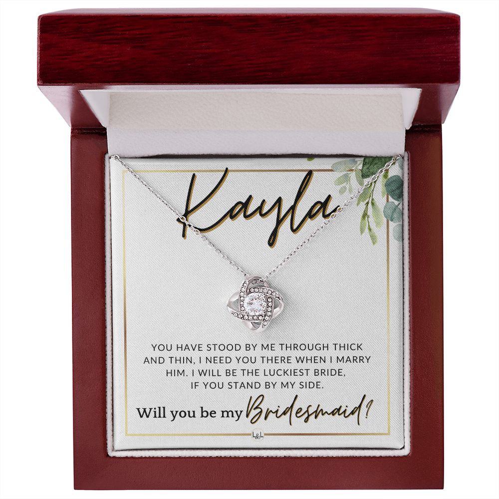 Bridesmaid Proposal Custom Name- Wedding Party Jewelry Accessories From Bride - Need You There , White and Green, Eucalyptus Wedding