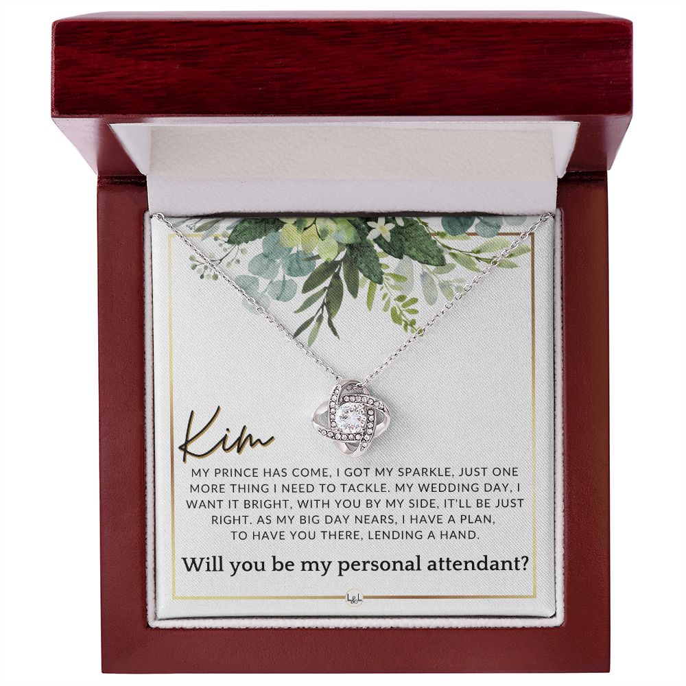 Wedding Personal Attendant Proposal, Custom Name - Wedding Helper - Wedding Party Gift Idea , White and Green, Eucalyptus Wedding