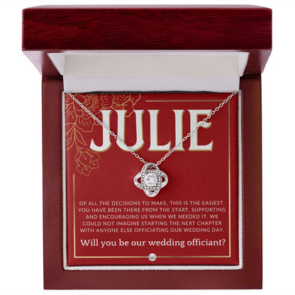 Wedding Officiant Proposal, Custom Name - Female Officiant, Vow Renewal - Of All The Decisions Necklace - Red and Gold Wedding Theme