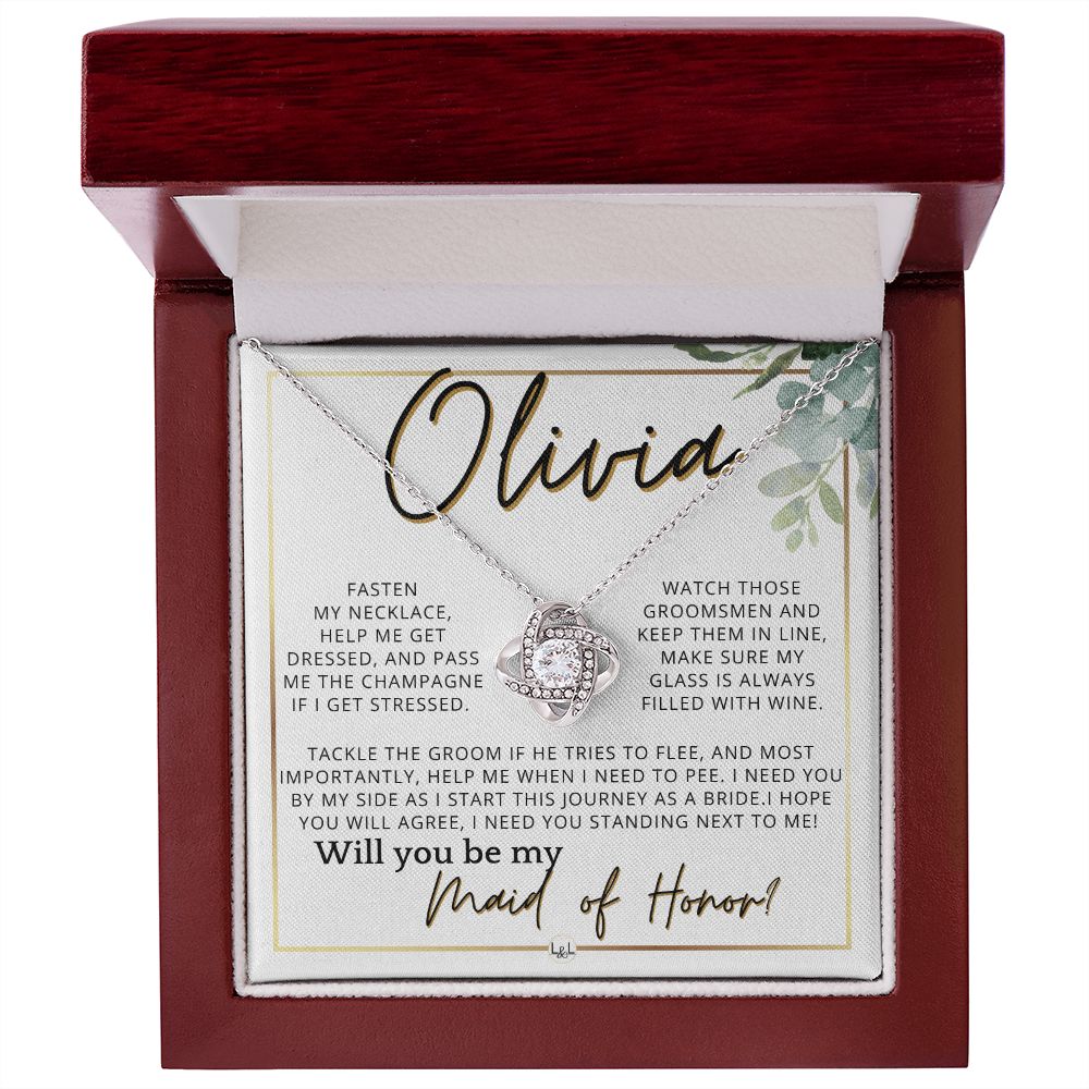 Maid of Honor Proposal, Custom Name - Be My Maid Of Honor, MOH Gift From Bride, I Need YOU , White and Green, Eucalyptus Wedding