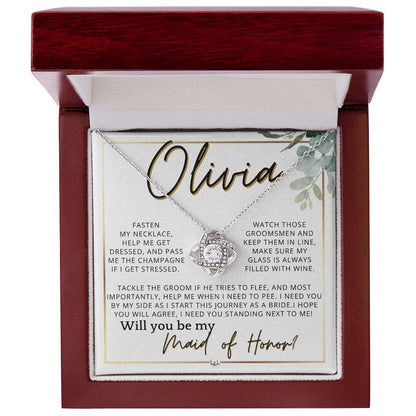 Maid of Honor Proposal, Custom Name - Be My Maid Of Honor, MOH Gift From Bride, I Need YOU , White and Green, Eucalyptus Wedding