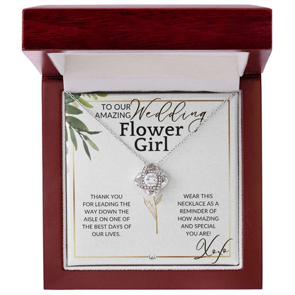 Flower Girl Necklace - Wedding Party Thank You Gift - Gratitude Gift, Token of Appreciation , White and Green, Eucalyptus Wedding - Liliana and Liam