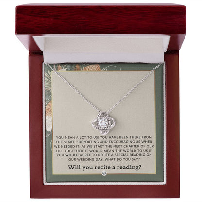 Wedding Ceremony Reader Proposal - Will You Read At Our Wedding - From The Bride and The Groom , Sage Green & Boho Wedding Theme - Liliana and Liam