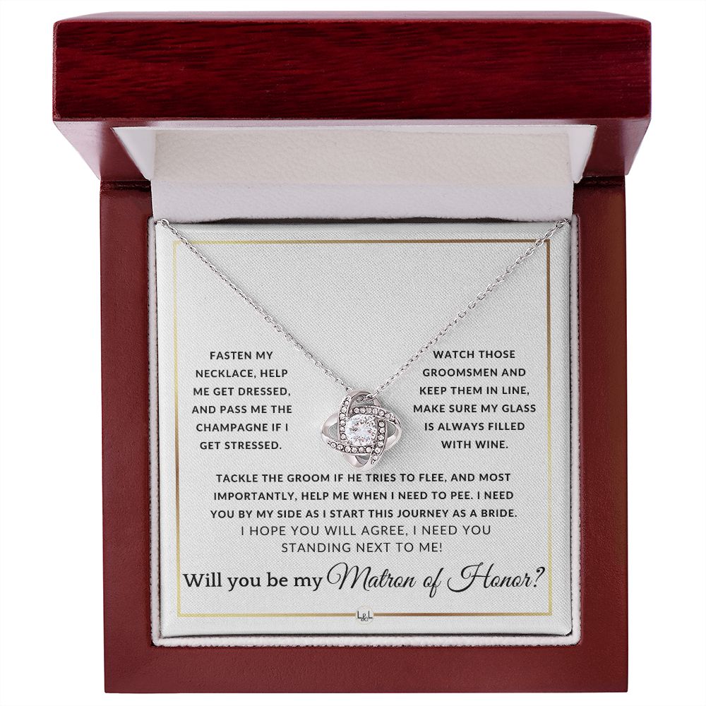 Matron of Honor Proposal - Wedding Party Necklace - Gift From Bride - Need You By My Side - Elegant White and Gold Wedding Theme