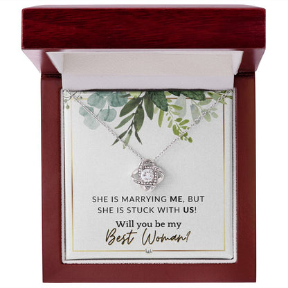 Best Woman Proposal - Gift From Groom - Will You Be My Best Woman - Wedding Party Accessories , White and Green, Eucalyptus Wedding - Liliana and Liam